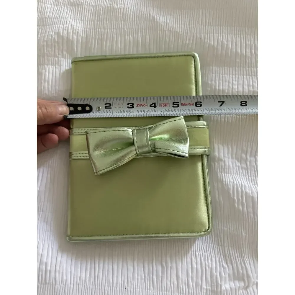 Pastel Green Notebook Bow Coquette Snap Closure Lined Metallic Girly Coastal